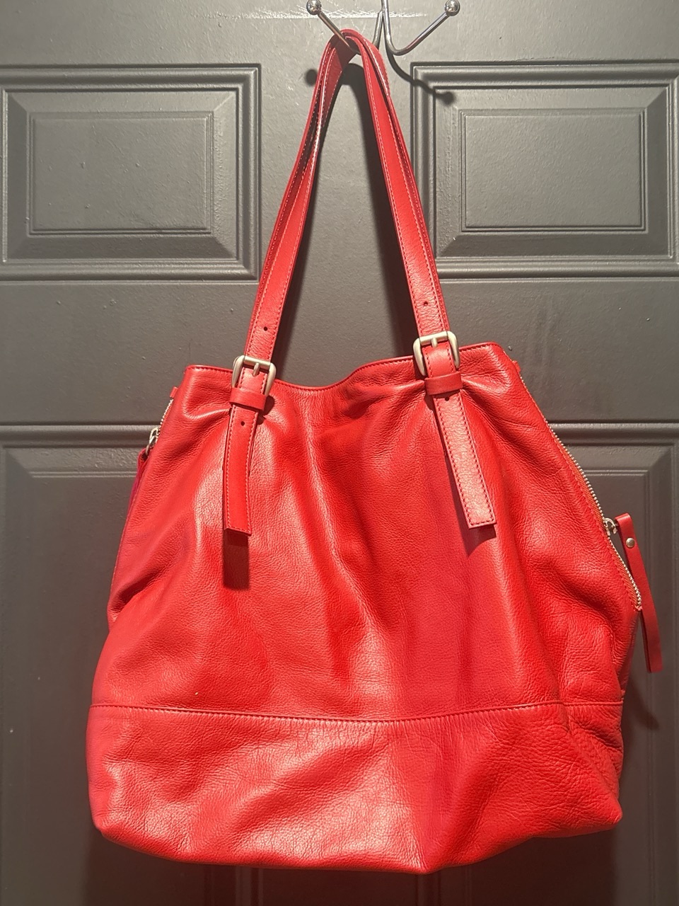 Garnet Hill Italian Red Leather Tote Shoulder Bag